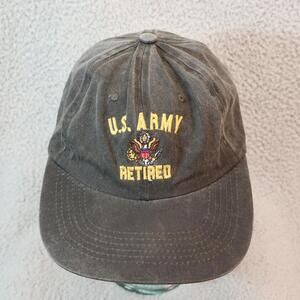 US Army Retired Hat Cap Black Strapback 80s 90s vtg cotton